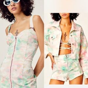 For Love & Lemons Smythe Tie-Dye Mini Dress & Delphine Tie Dye Crop Jacket SET